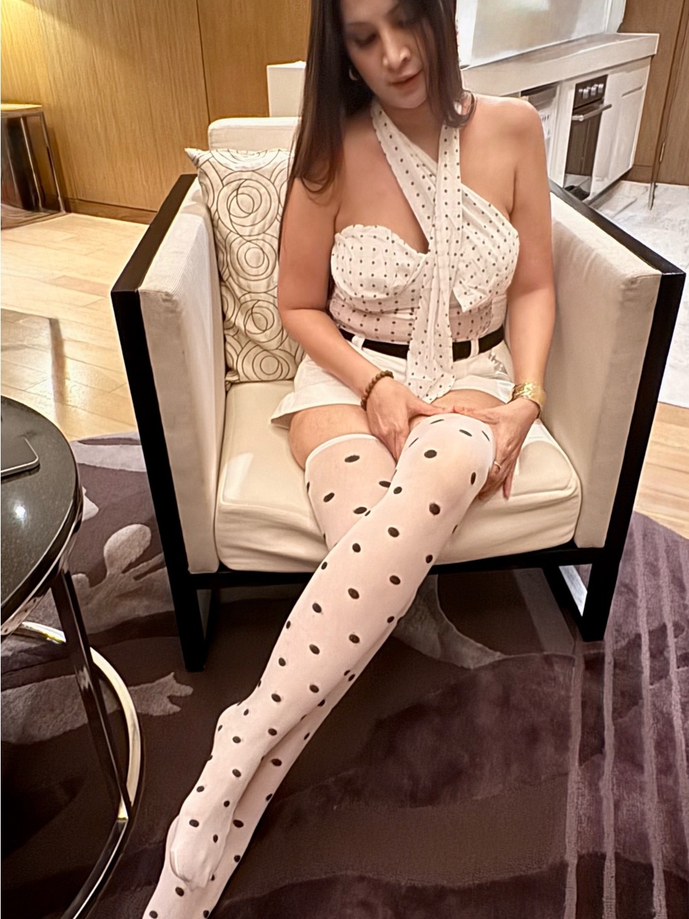 White Polka Dot Sheer Over-the-Knee Tights - Picture 4 of 9